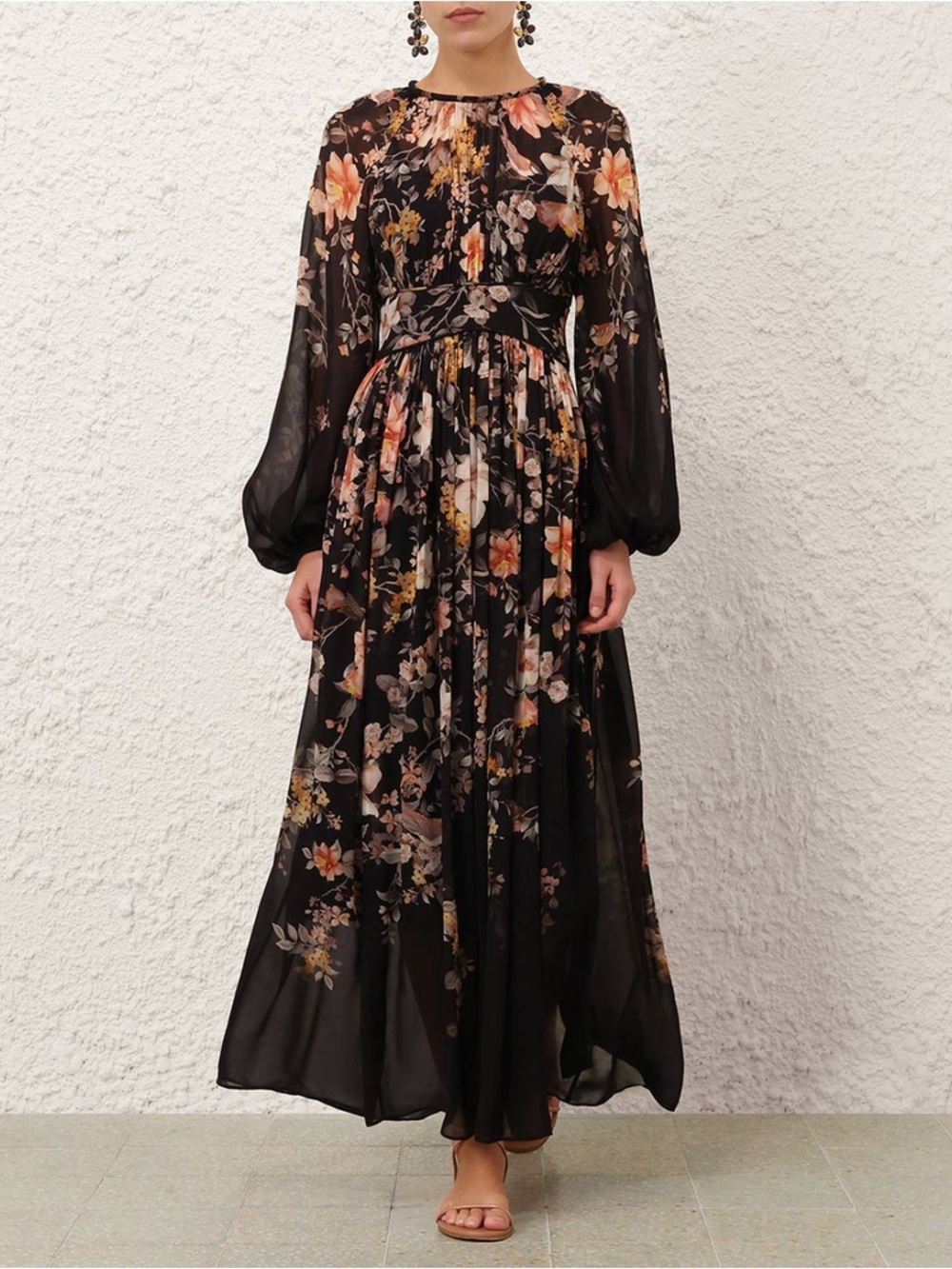 Zimmermann Kindred Spirit Carousel Floral Long Sleeve Midi Dress in Black NWOT